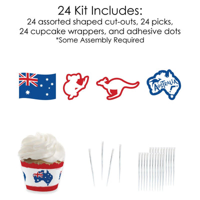 Australia Day - Cupcake Decoration - G'Day Mate Aussie Party Cupcake Wrappers and Treat Picks Kit - Set of 24