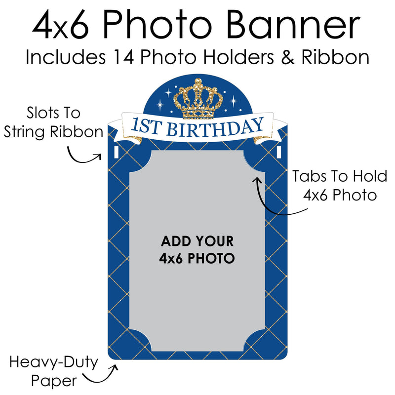 1st Birthday Royal Prince Charming - DIY First Birthday Party Decor - 1-12 Monthly Picture Display - Photo Banner