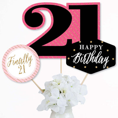 Finally 21 Girl - 21st Birthday Party Centerpiece Sticks - Table Toppers - Set of 15