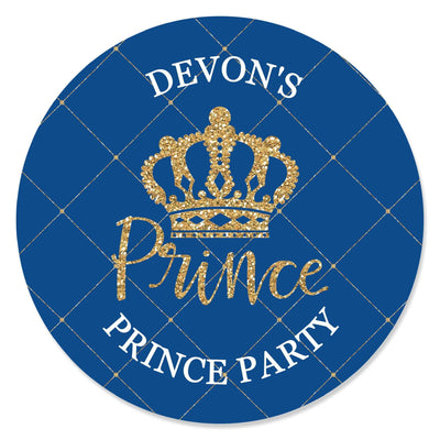 Royal Prince Charming - Personalized Baby Shower or Birthday Party Circle Sticker Labels - 24 Count