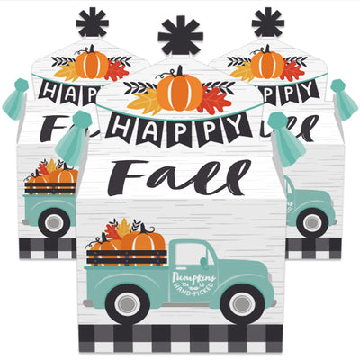 Happy Fall Truck - Treat Box Party Favors - Harvest Pumpkin Party Goodie Gable Boxes - Set of 12