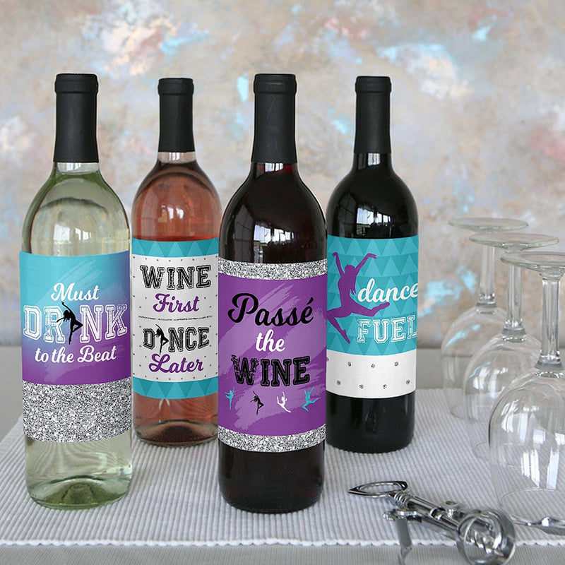 Must Dance to the Beat - Dance - Wine Bottle Gift Labels - Dance Party Decorations for Women and Men - Wine Bottle Label Stickers - Set of 4