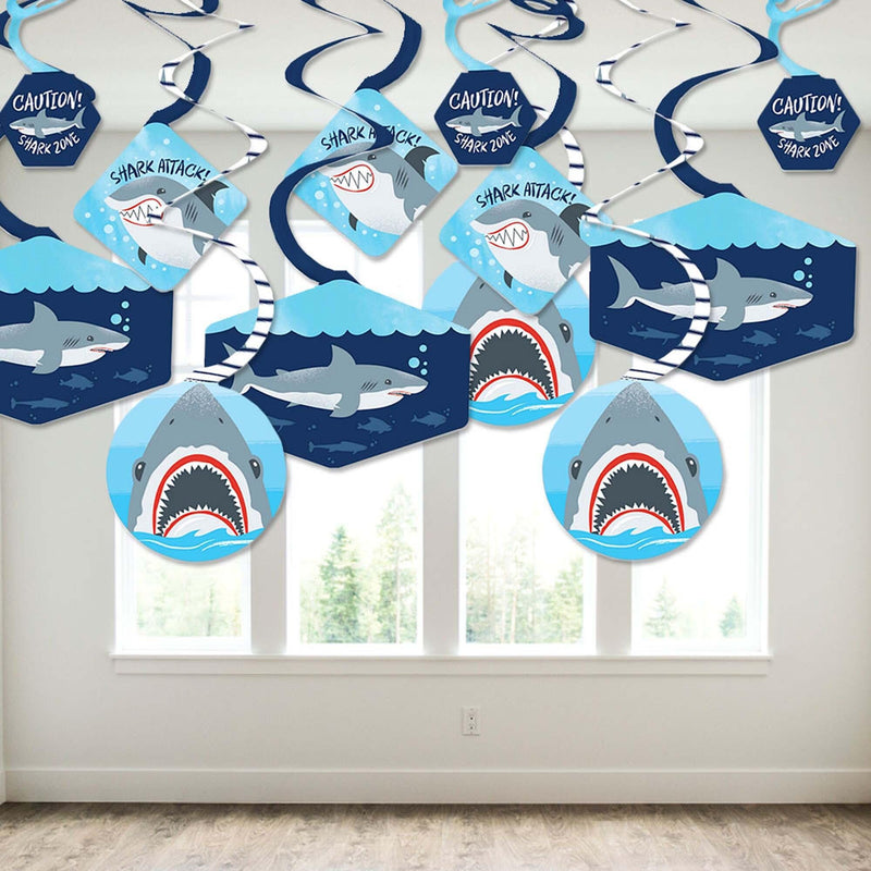 Shark Zone - Jawsome Shark Party or Birthday Party Hanging Decor - Party Decoration Swirls - Set of 40