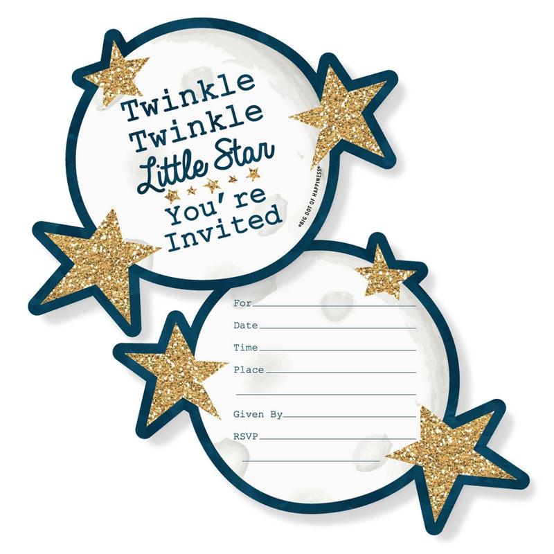 Twinkle Twinkle Little Star - Shaped Fill-In Invitations - Baby Shower or Birthday Party Invitation Cards with Envelopes - Set of 12