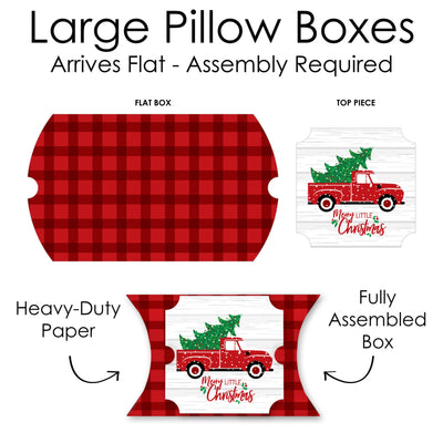 Merry Little Christmas Tree - Favor Gift Boxes - Red Truck Christmas Party Large Pillow Boxes - Set of 12