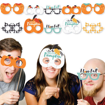 Happy Fall Truck Glasses and Masks - Paper Card Stock Harvest Pumpkin Party Photo Booth Props Kit - 10 Count