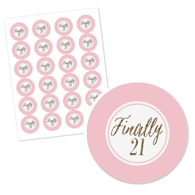 Finally 21 Girl - 21st Birthday - Personalized Birthday Party Circle Sticker Labels - 24 ct