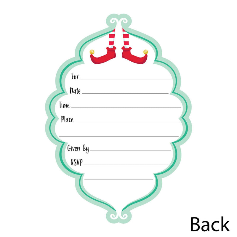 Elf Squad - Shaped Fill-In Invitations - Kids Elf Christmas and Birthday Party Invitation Cards with Envelopes - Set of 12