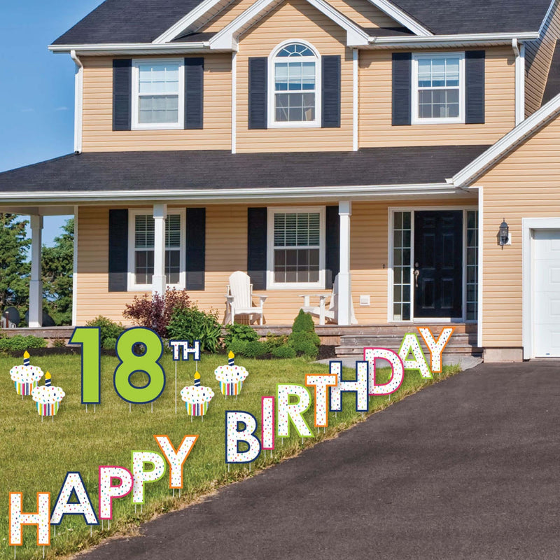 18th Birthday - Cheerful Happy Birthday - Yard Sign Outdoor Lawn Decorations - Colorful Eighteenth Birthday Party Yard Signs - Happy 18th Birthday