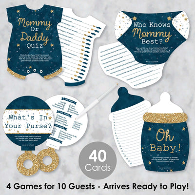 Twinkle Twinkle Little Star - 4 Baby Shower Games - 10 Cards Each - Who Knows Mommy Best, Mommy or Daddy Quiz, What's in Your Purse and Oh Baby - Gamerific Bundle