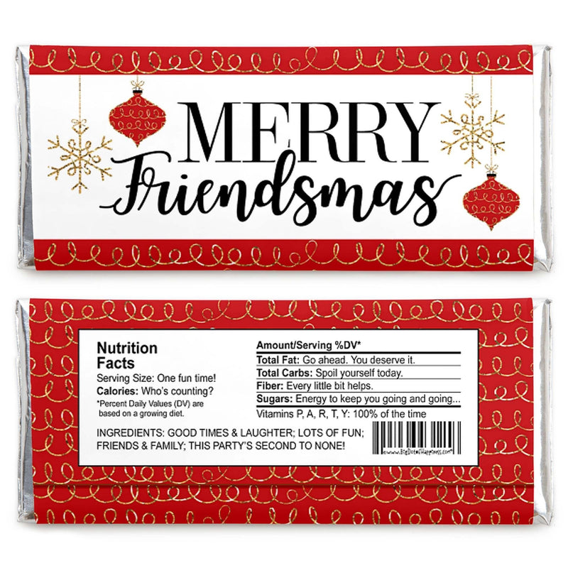 Red and Gold Friendsmas - Candy Bar Wrappers Friends Christmas Favors - Set of 24