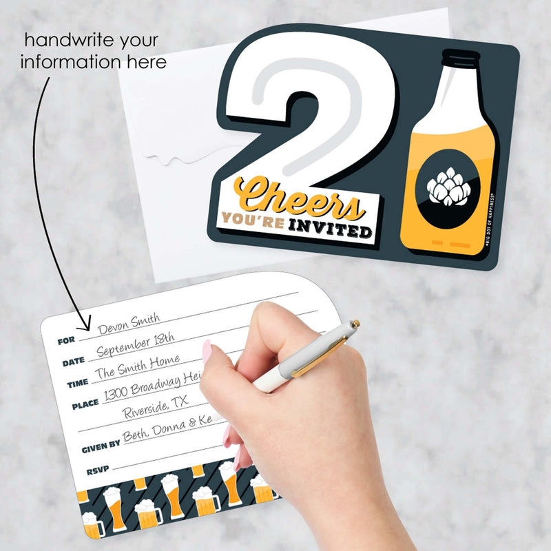 Cheers and Beers to 21 Years - Shaped Fill-In Invitations - 21st Birthday Party Invitation Cards with Envelopes - Set of 12