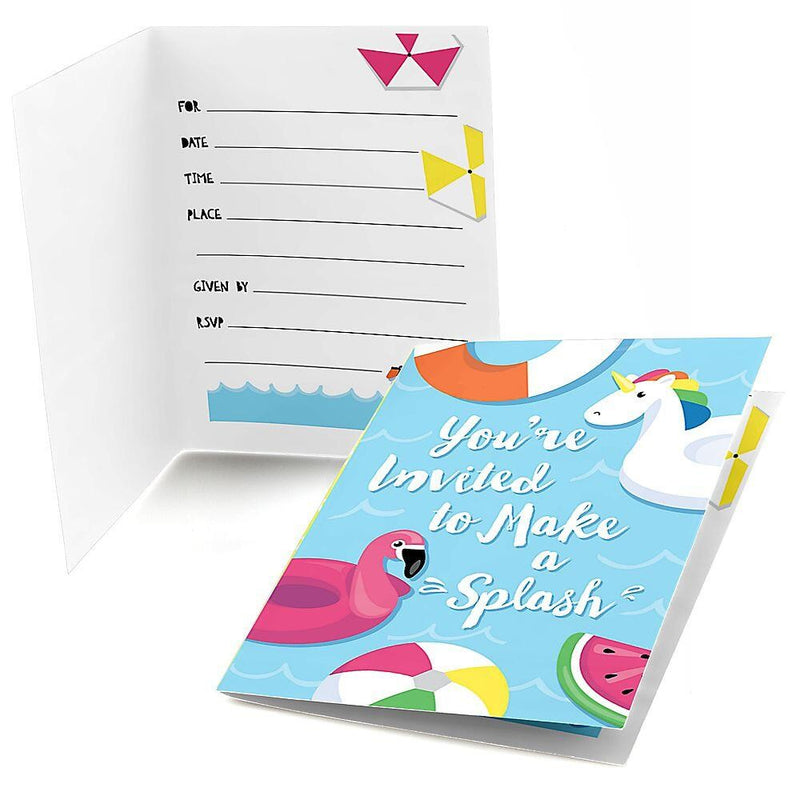 Make A Splash - Pool Party - Fill In Summer Swimming Party or Birthday Party Invitations - 8 ct