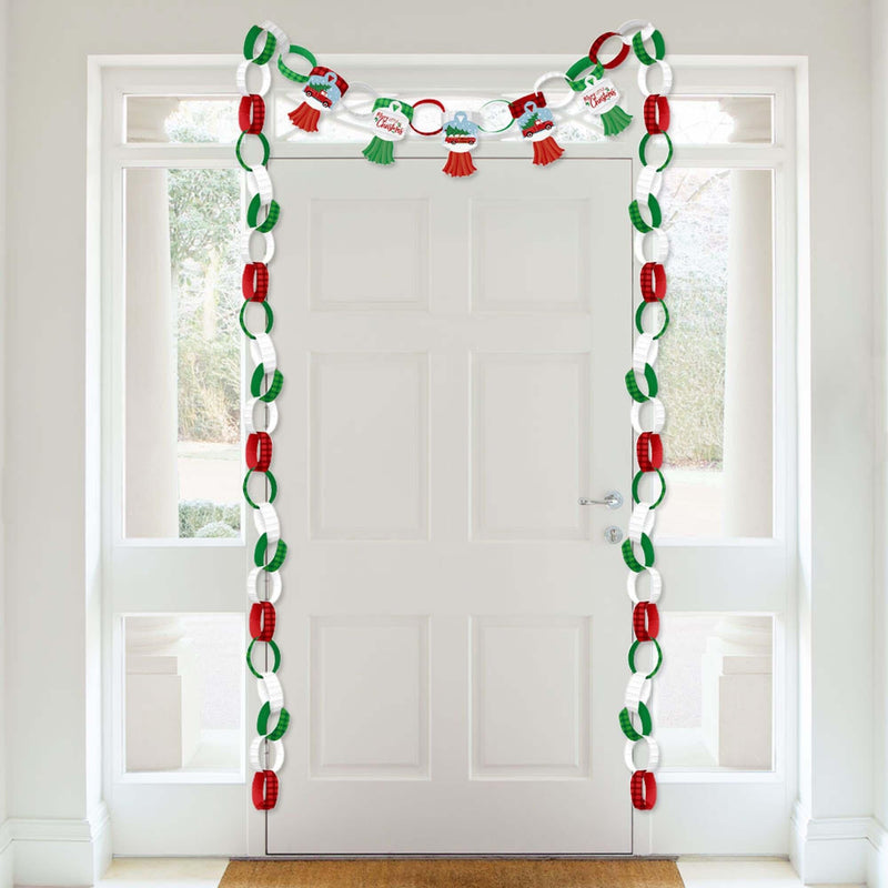 Merry Little Christmas Tree - 90 Chain Links and 30 Paper Tassels Decoration Kit - Red Truck and Car Christmas Party Paper Chains Garland - 21 feet