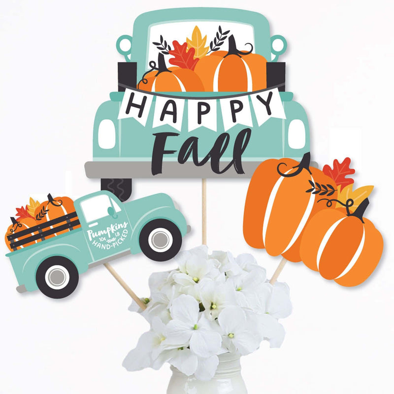 Happy Fall Truck - Harvest Pumpkin Party Centerpiece Sticks - Table Toppers - Set of 15