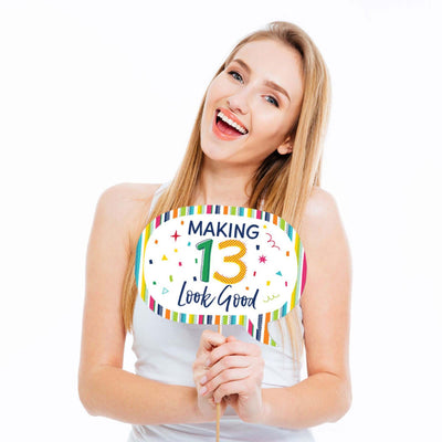 Funny 13th Birthday - Cheerful Happy Birthday - 10 Piece Colorful Thirteenth Birthday Party Photo Booth Props Kit