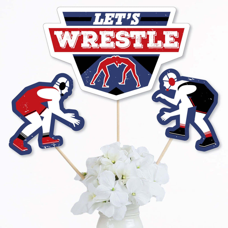 Own The Mat - Wrestling - Birthday Party or Wrestler Party Centerpiece Sticks - Table Toppers - Set of 15