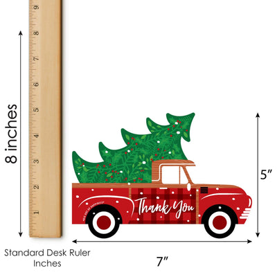 Merry Little Christmas Tree - Shaped Thank You Cards - Red Truck Christmas Party Thank You Note Cards with Envelopes - Set of 12