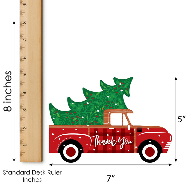 Merry Little Christmas Tree - Shaped Thank You Cards - Red Truck Christmas Party Thank You Note Cards with Envelopes - Set of 12