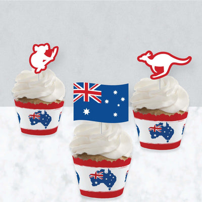 Australia Day - Cupcake Decoration - G'Day Mate Aussie Party Cupcake Wrappers and Treat Picks Kit - Set of 24