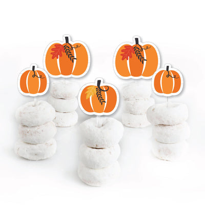 Fall Pumpkin - Dessert Cupcake Toppers - Halloween or Thanksgiving Party Clear Treat Picks - Set of 24