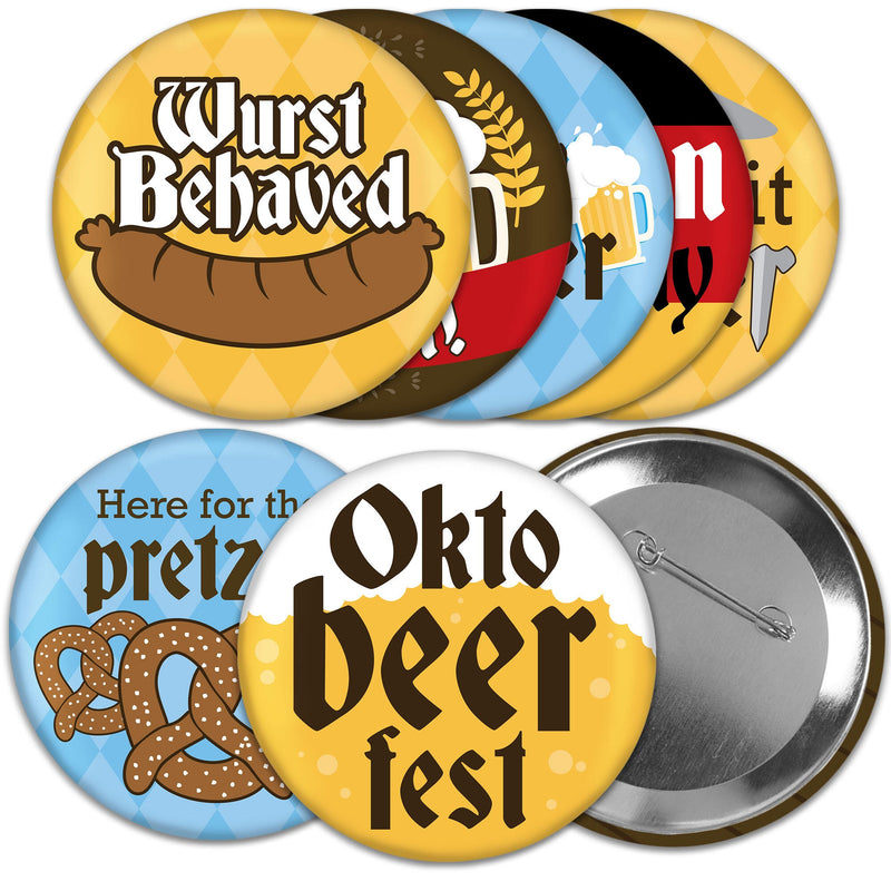 Oktoberfest - 3 inch German Beer Festival Badge - Pinback Buttons - Set of 8