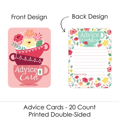 Floral Let's Par-Tea - Wish Card Garden Tea Party Baby Shower or Bridal Shower Activities - Shaped Advice Cards Game - Set of 20