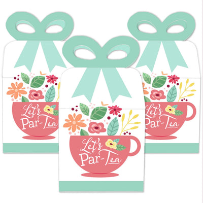 Floral Let's Par-Tea - Square Favor Gift Boxes - Garden Tea Party Bow Boxes - Set of 12