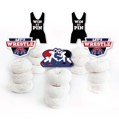 Own The Mat - Wrestling - Dessert Cupcake Toppers - Birthday Party or Wrestler Party Clear Treat Picks - Set of 24