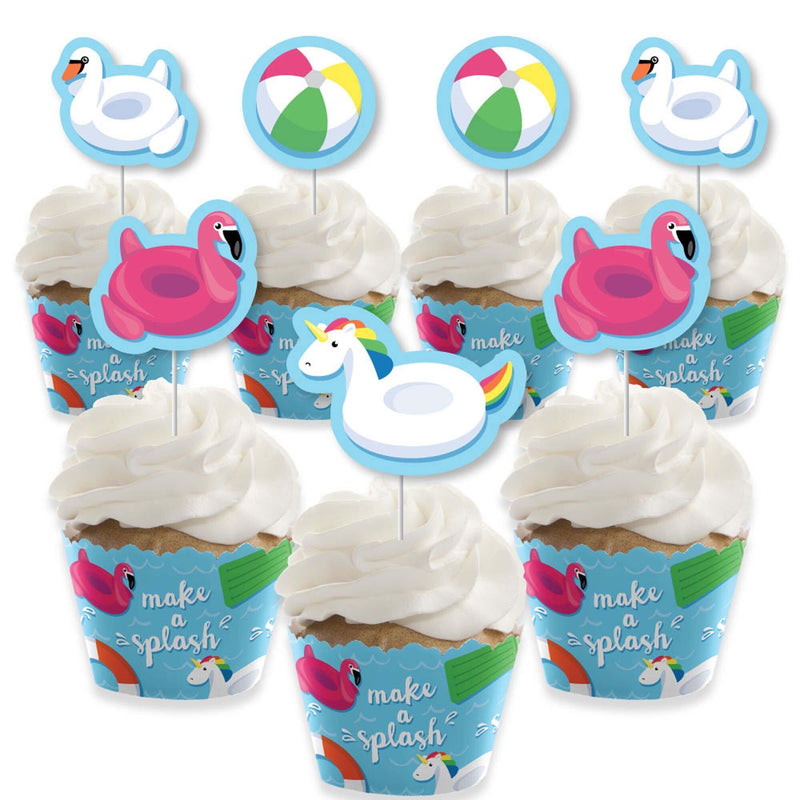 Make A Splash - Pool Party - Cupcake Decoration - Summer Swimming Party or Birthday Party Cupcake Wrappers and Treat Picks Kit - Set of 24