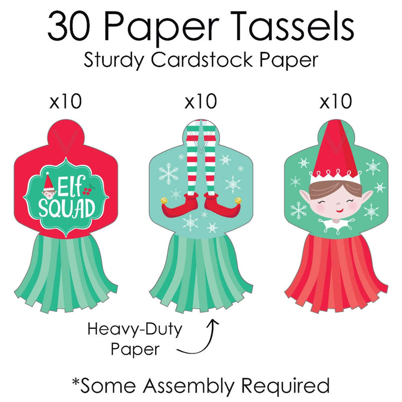 Elf Squad - 90 Chain Links and 30 Paper Tassels Decoration Kit - Kids Elf Christmas and Birthday Party Paper Chains Garland - 21 feet