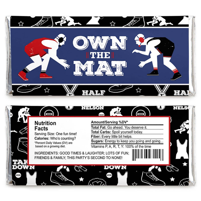 Own The Mat - Wrestling - Candy Bar Wrapper Birthday Party or Wrestler Party Favors - Set of 24