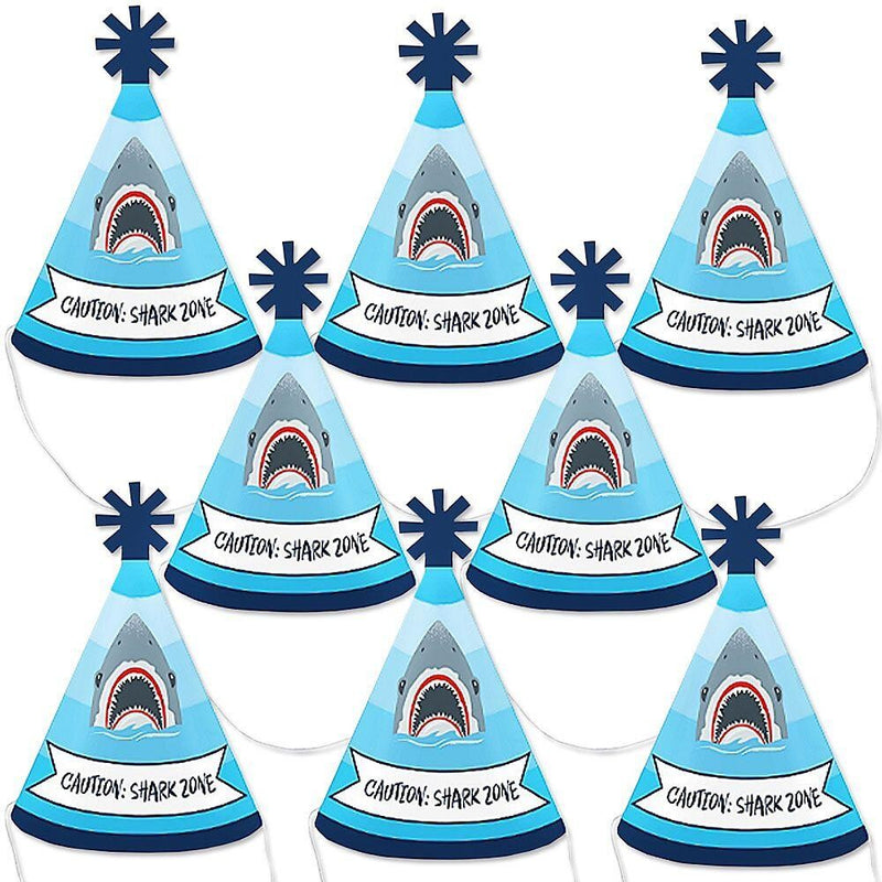 Shark Zone - Mini Cone Jawsome Shark Party or Birthday Party Hats - Small Little Party Hats - Set of 8