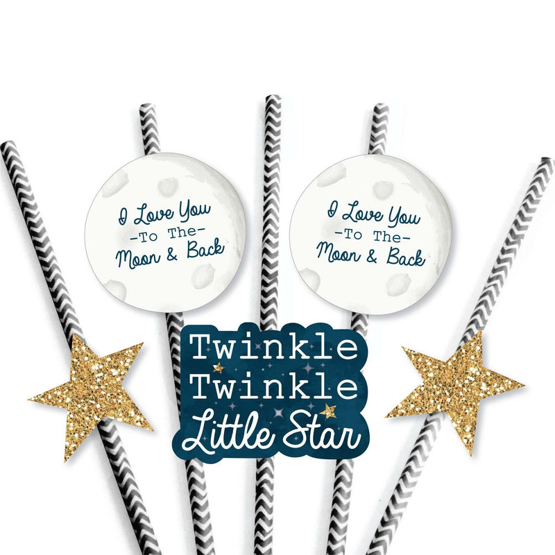 Twinkle Twinkle Little Star - Paper Straw Decor - Baby Shower or Birthday Party Striped Decorative Straws - Set of 24