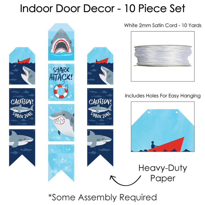 Shark Zone - Hanging Vertical Paper Door Banners - Jawsome Shark Party or Birthday Party Wall Decoration Kit - Indoor Door Decor