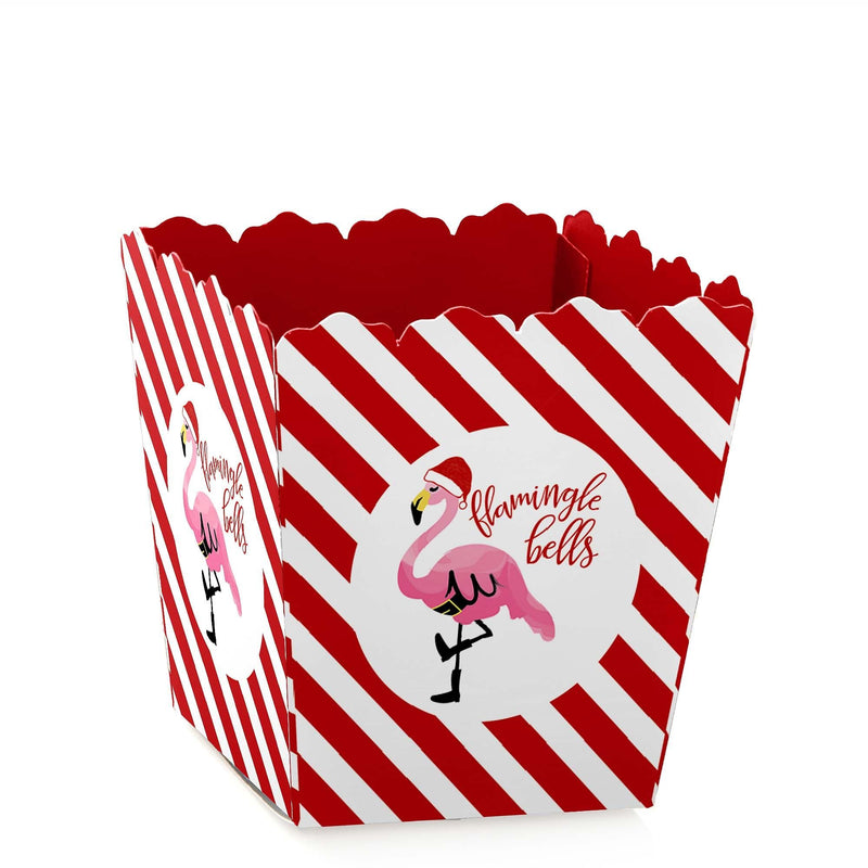 Flamingle Bells - Party Mini Favor Boxes - Tropical Flamingo Christmas Party Treat Candy Boxes - Set of 12