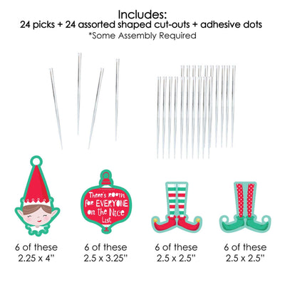 Elf Squad - Dessert Cupcake Toppers - Kids Elf Christmas and Birthday Party Clear Treat Picks - Set of 24