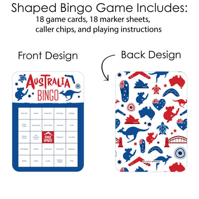 Australia Day - Bar Bingo Cards and Markers - G'Day Mate Aussie Party Shaped Bingo Game - Set of 18