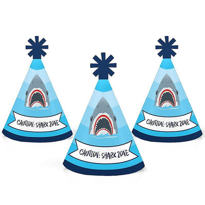 Shark Zone - Mini Cone Jawsome Shark Party or Birthday Party Hats - Small Little Party Hats - Set of 8