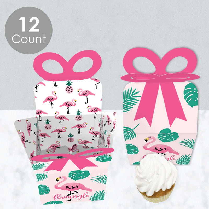 Pink Flamingo - Party Like a Pineapple - Square Favor Gift Boxes - Tropical Summer Party Bow Boxes - Set of 12