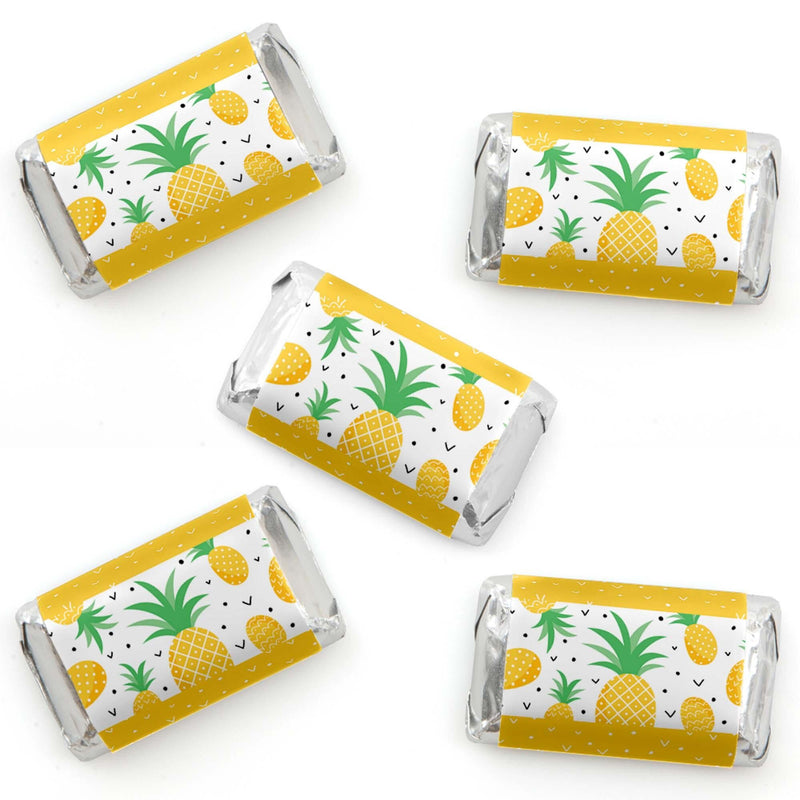 Tropical Pineapple - Mini Candy Bar Wrapper Stickers - Summer Party Small Favors - 40 Count