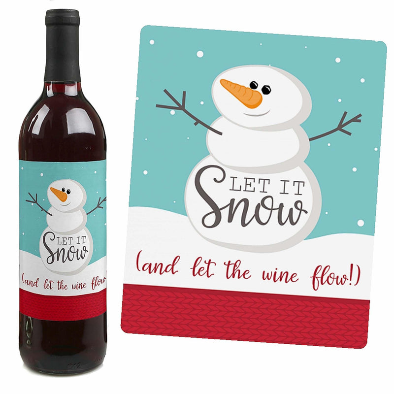 Let It Snow - Snowman - Holiday and Christmas Party Decorations for Women and Men - Wine Bottle Label Stickers - Set of 4