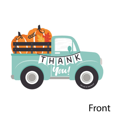 Happy Fall Truck - Shaped Thank You Cards - Harvest Pumpkin Party Thank You Note Cards with Envelopes - Set of 12