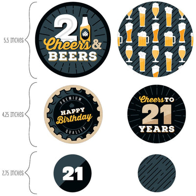 Cheers and Beers to 21 Years - 21st Birthday Party Giant Circle Confetti - Party Decorations - Large Confetti 27 Count