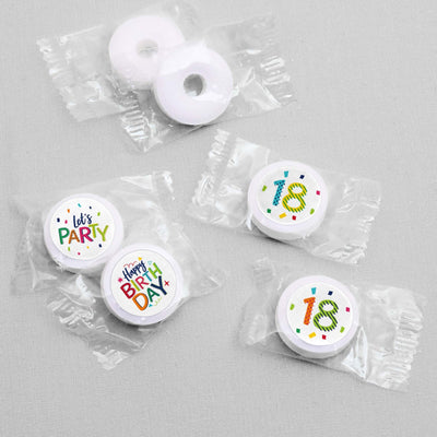 18th Birthday - Cheerful Happy Birthday - Round Candy Labels Colorful Eighteenth Birthday Party Favors - Fits Hershey's Kisses - 108 ct