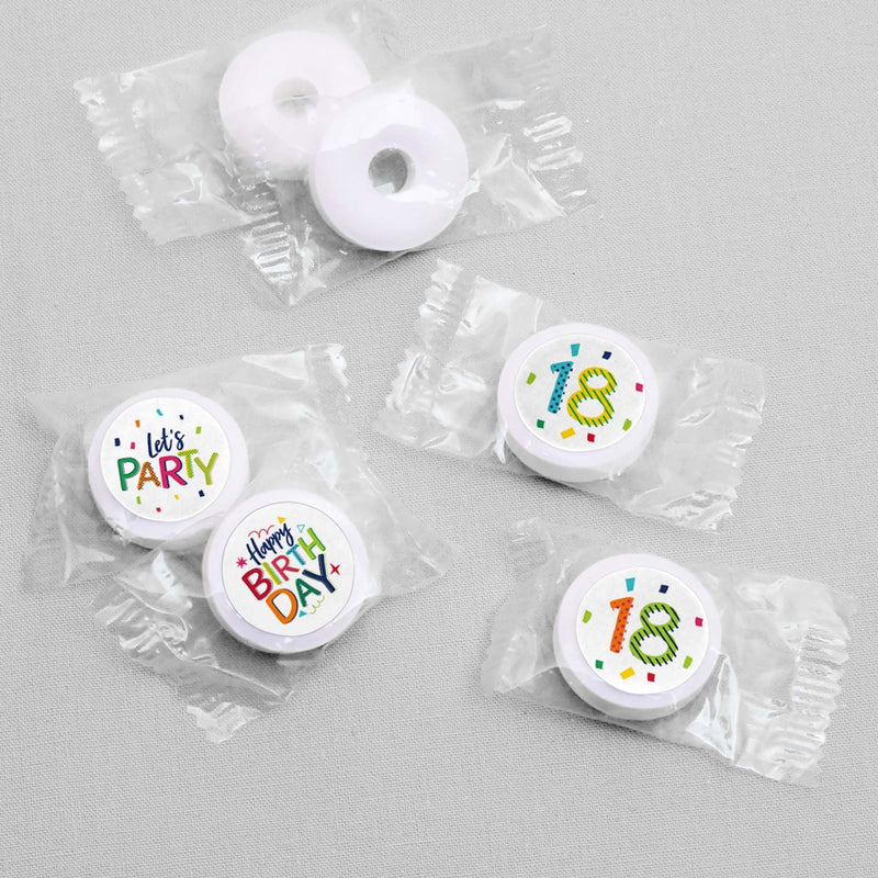 18th Birthday - Cheerful Happy Birthday - Round Candy Labels Colorful Eighteenth Birthday Party Favors - Fits Hershey&