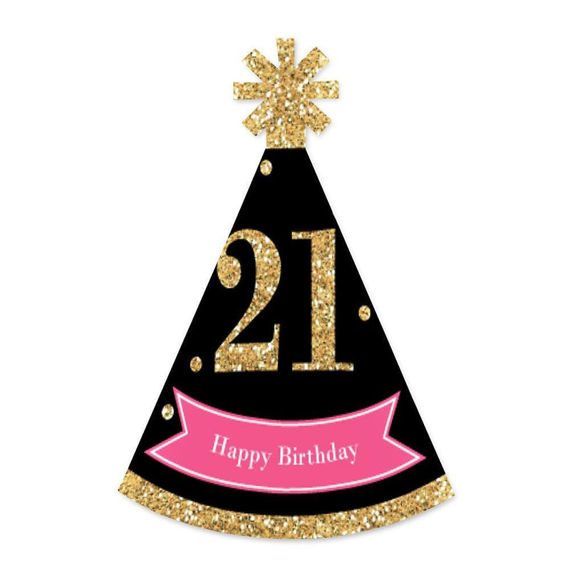 Finally 21 Girl - Mini Cone 21st Birthday Party Hats - Small Little Party Hats - Set of 8