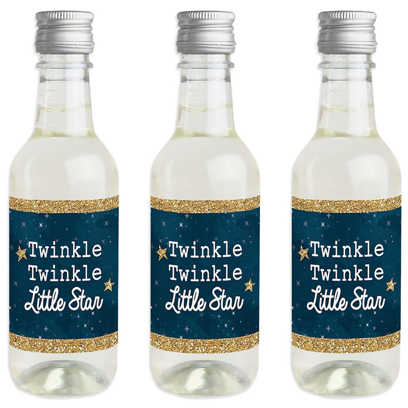 Twinkle Twinkle Little Star - Mini Wine and Champagne Bottle Label Stickers - Baby Shower or Birthday Party Favor Gift for Women and Men - Set of 16