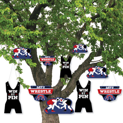 Hanging Own The Mat - Wrestling - Outdoor Birthday Party or Wrestler Party Hanging Porch & Tree Yard Decorations - 10 Pieces