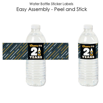 Cheers and Beers to 21 Years - 21st Birthday Party Water Bottle Sticker Labels - Set of 20